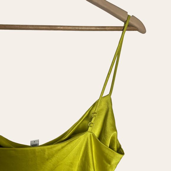 Express Satin Cowl Neck Midi Slip Dress in Lime Green Size Small - Picture 10 of 13